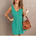 thumbnail image 4 of BLVB Sundresses for Women 2025 Sleeveless V Neck Button down Tank Dress Casual Loose Summer Beach Dress, 4 of 7