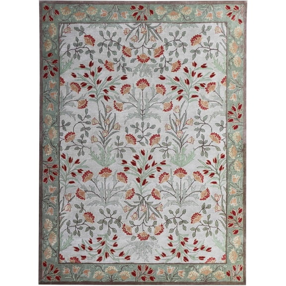 New JULIA 2' x 2' Area Rug Handcrafted Motif Floral Design Oriental Traditional Design Non-Shedding Fine Wool Pile & Easy-Care Areas in Living Room Bedroom