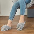 thumbnail image 3 of Women's Cross Strap Slippers Soft Plush Furry Comfortable Open Toe Indoor Shoes Indoor 42-43 (us Size Us 11-12) Grey, 3 of 4
