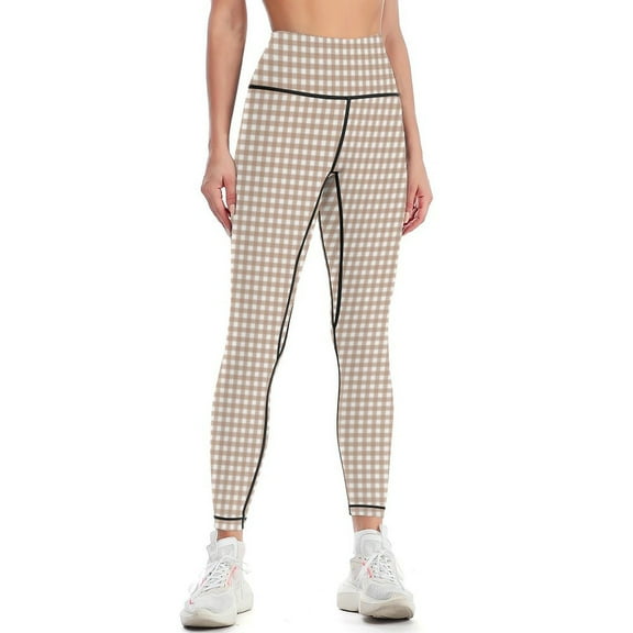 brown gingham patterned Leggings for physical Tight fitting woman sporty woman gym woman gym Womens Leggings