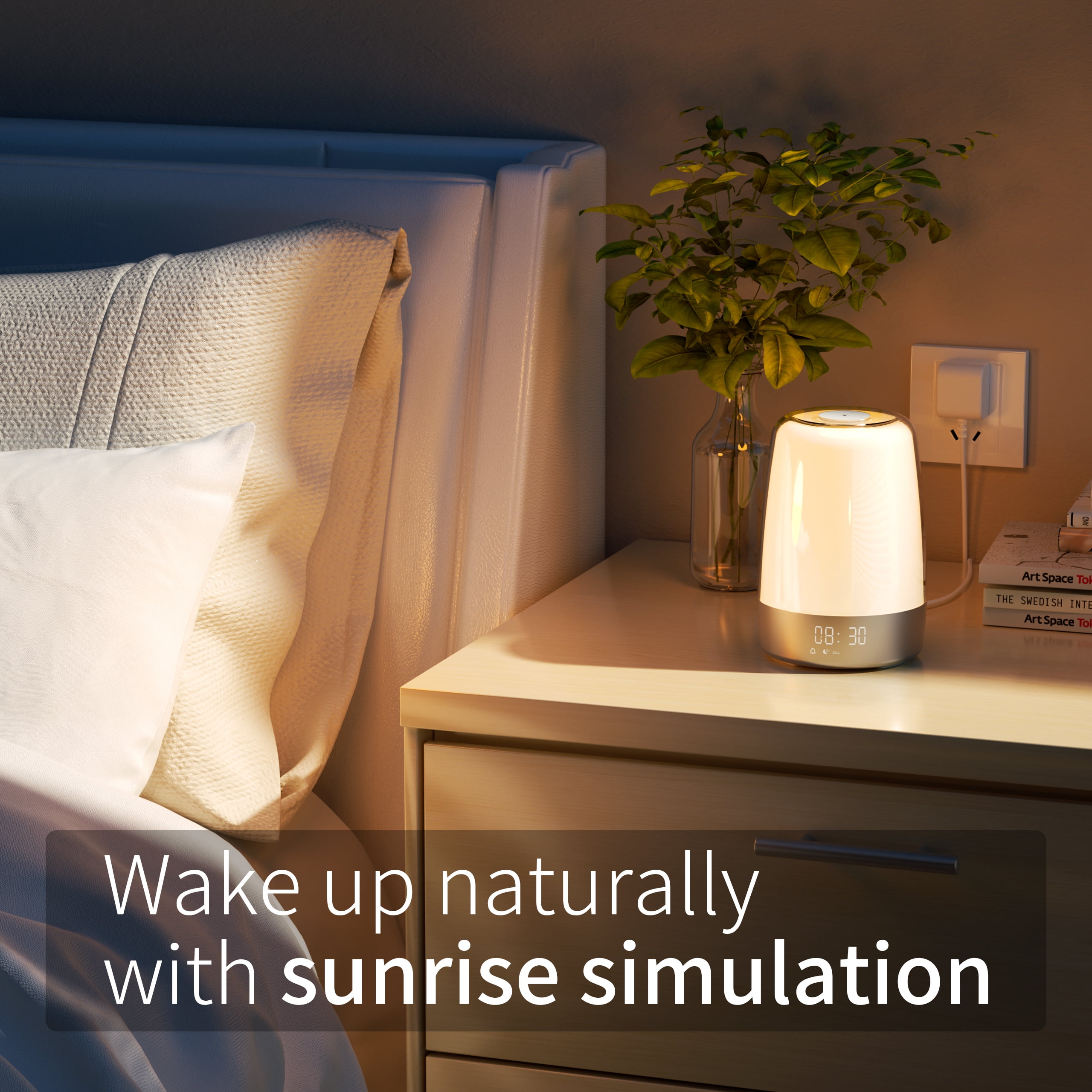 Hansang Sunrise Alarm Clock, Wake up Light Alarm Clock, 3 Ways Dimmable Modern Small Digital RGB Bedside Lamp for Heavy Sleeper
