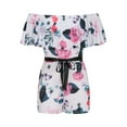 thumbnail image 4 of Mqqzkk Women Off Shoulder Romper Front Tie Floral Printed Strapless High-Waist Jumpsuit Fashion Short Jumpsuit With Pockets White L, 4 of 6
