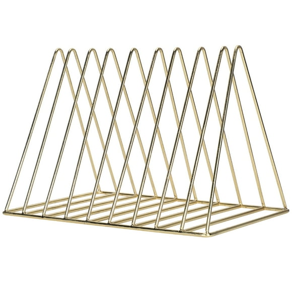 Organizador de revistas triangular de hierro para libros y cartas, de metal, para escritorio, dorado