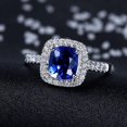 thumbnail image 3 of 2 Carat Classic 8x6mm Oval Cut Blue Sapphire And Moissanite Diamond Halo Engagement Ring in 10k White Gold, 3 of 5