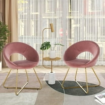 Modern Pink Velvet Accent Chair Set of 2, Comfy Upholstered Dining Chairs with Golden Metal Legs