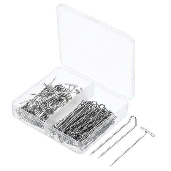 Uxcell Sewing Pins, Stainless Steel Push Pin with 1.5" T Pin and 1.5" U Pins, Silver, 100Pack
