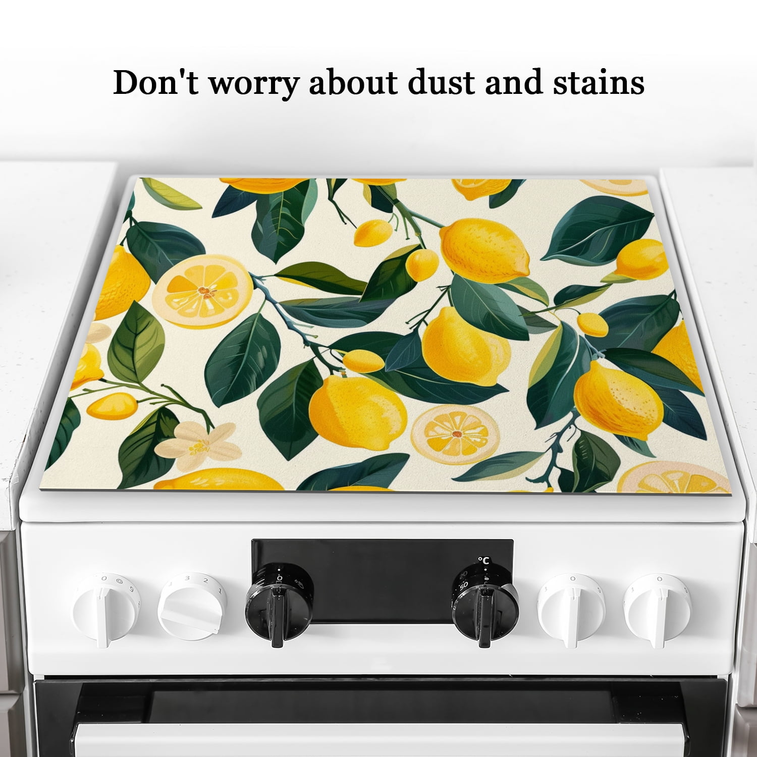 Stove Covers for Gas Stove Top, Fresh Lemon Fruit, Heat Resistant Ceramic Cooktop Cover, Glass Induction Cooktop Protector mat, Non-slip Foldable Decoration pad for Kitchen RV (28×20 Inch)