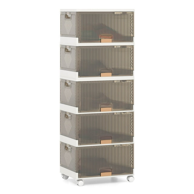 Costway 5-Cube Stackable Storage Bins with Detachable Wheels 22.5 Gal Large Organizer