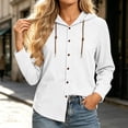 thumbnail image 7 of Womens Tops 100% Cotton Hooded Button Down Fashion Drawstring Long Sleeve Jacket Top, 7 of 7