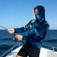 thumbnail image 3 of Men's Fishing Camo Shirts Upf 50+ UV Rash Guard Sun Shirts Long Sleeve Lightweight Sun Protection Cooling Hoodies with Mask,Blue M, 3 of 5