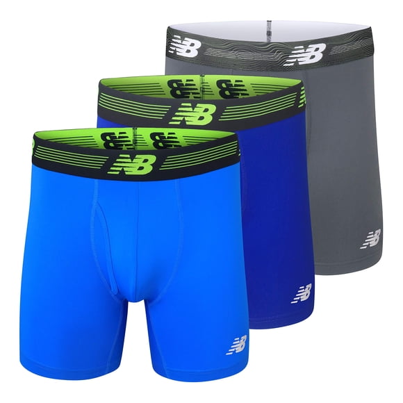Calzoncillos bóxer New Balance 6 para hombre, paquete de 3, Team Royal/Lead/Bolt