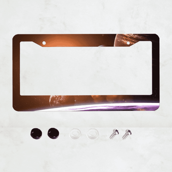 Outer Space Planet License Plate Frame, Aluminium Accessory Beautiful License Plate Cover Decoration with Screws 12"x6" for US Standard Vehicle Size