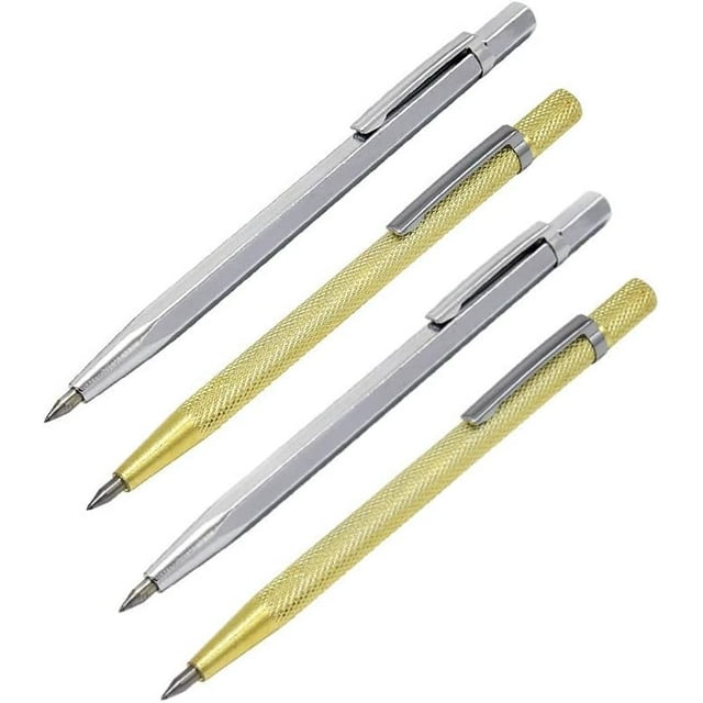 HUGFEGWE 4Pcs Metal Plate Glass Marker Lettering Pen,Tungsten Carbide Tip Scriber,Etching Engraving Metal Scribe Tool,Hand Lettering Pens for Stainless Steel,Ceramics and Glass. CJB91-121095