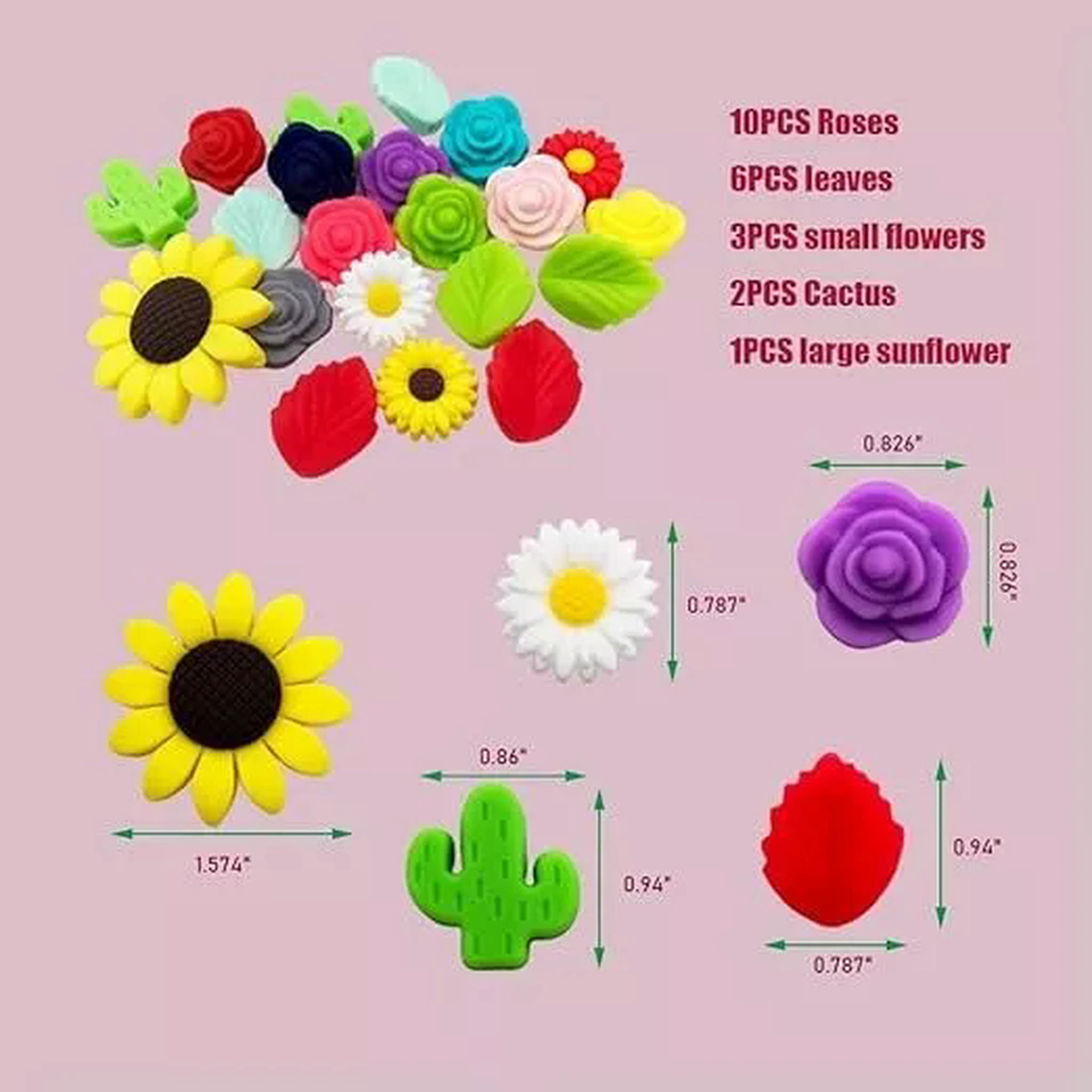 U8MO 22 Silicone Beads Flowers Wholesale Rubber Chunky Bubblegum Mixed Set Bulk