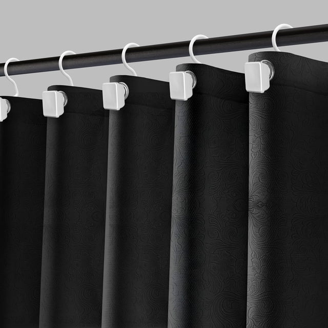 Cortina de baño Moorefield Flowers 183x183 cm con ojales esmerilados, dobladillo magnetico y tacto suave, Negro