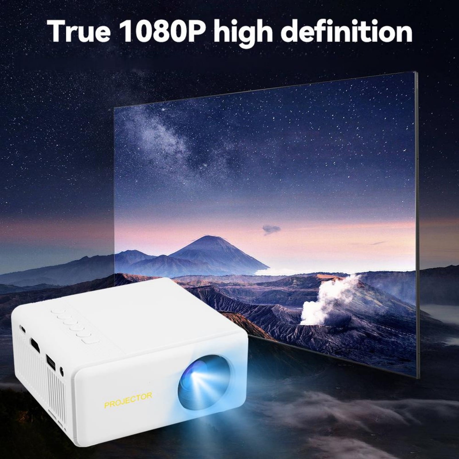 Uutvery Portable Ceiling Projector, 1080P HD Projector for Home and Bedroom, Wall Projection with Multi-Device Connectivity, Lightweight and Easy Setup, Health-Friendly ABS Plastic