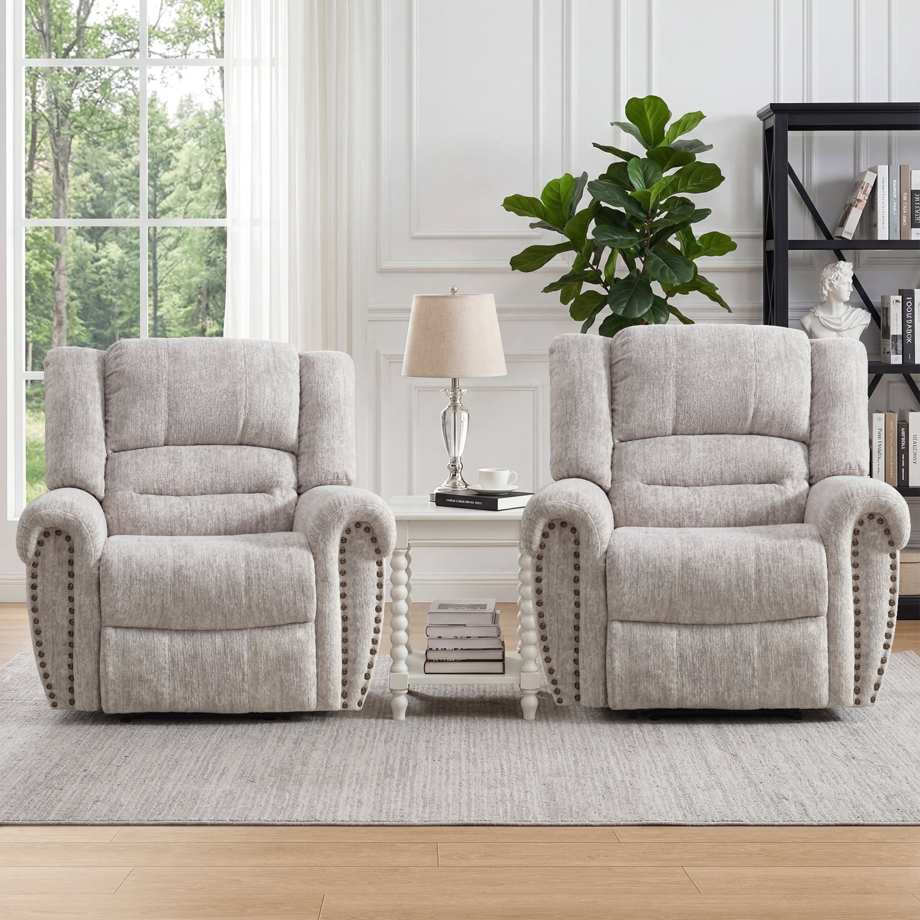 Bonzy Home Premium 2-Pack Recliner Chair Set, Soft Faux Leather, Manual Reclining Sofa for Living Room & Bedroom,White