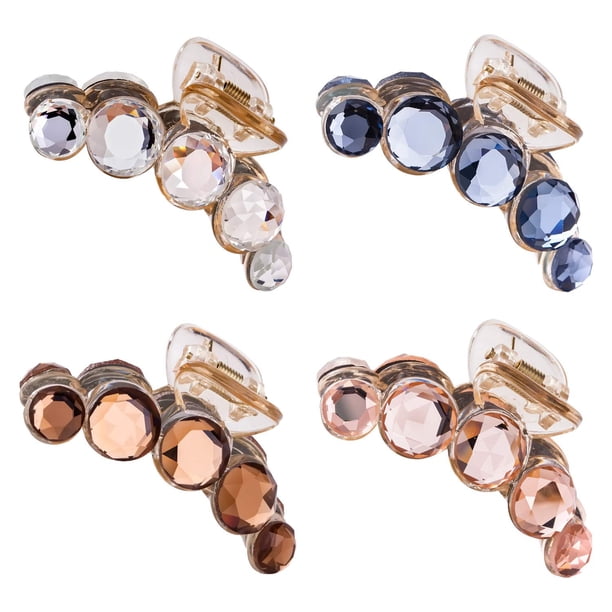 Paquete de 4 pinzas para el pelo de plástico brillante con purpurina, color dorado, azul, marrón, pulpo, gemas de cristal, pinzas para el pelo, pinzas para el pelo, accesorios para mujeres y niñas