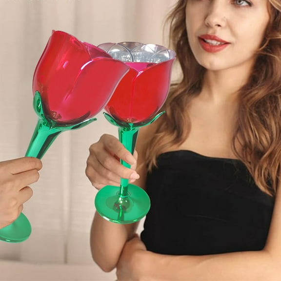 Chatgetd 1/2/4Pcs Wine Glass Rose Flower Leaf Shape Wine Cups for Cocktails Beverages Restaurants Coffee Bars