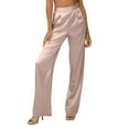 thumbnail image 1 of Pantalones palazzo de cintura alta para mujer - Pantalones holgados de color liso - Talla grande - Pantalones cómodos y holgados de algodón y lino con bolsillos, 1 of 7