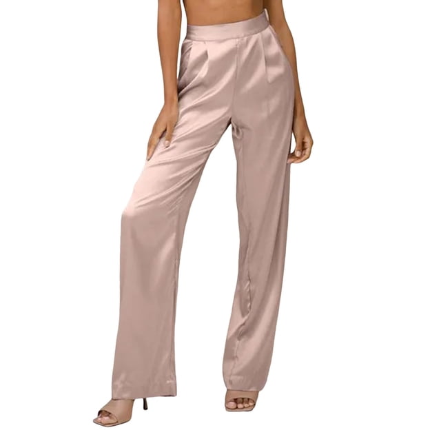 Pantalones palazzo de cintura alta para mujer - Pantalones holgados de color liso - Talla grande - Pantalones cómodos y holgados de algodón y lino con bolsillos
