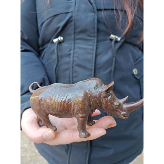 Bronze Rhino toys model figure kids, Copper Animal Rhinoceros figurine Statue, Collectible Home Office Decor Rhino Sculpture Wildlife Gift