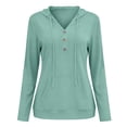 thumbnail image 4 of YTCAMLO Long Sleeve Sun Shirts for Women, Casual Loose Fit Button V Neck Sweatshirt with Kangaroo Pocket, Drawstring Workout Tops, 4 of 7