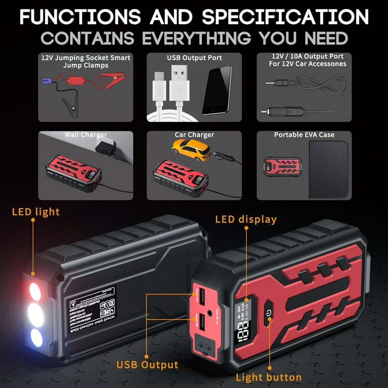 Jump Starter, 4000A Peak 39800mAH Portable Battery Jump Starter for Car w/ Dual USB QC 3.0, 12V Auto Jump Box(Up to 8.0L Gas or 6.5L diesel), Compact