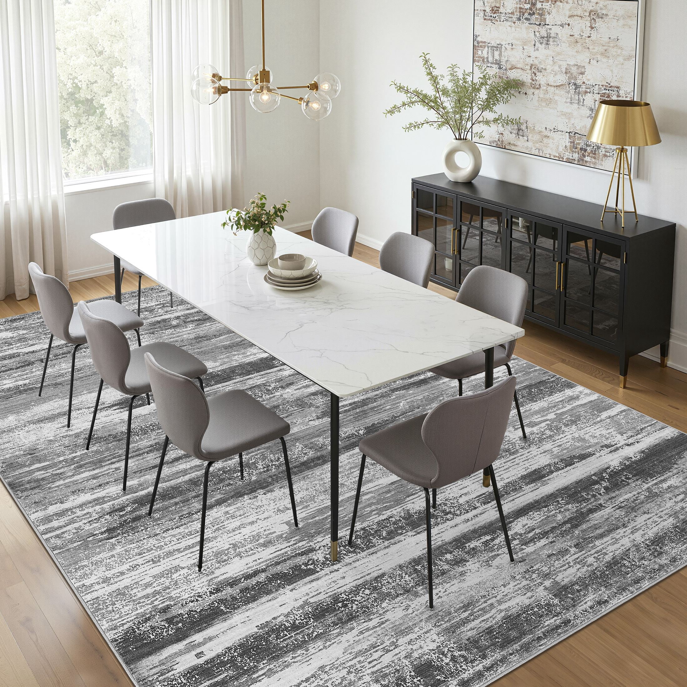 UERMEI 8'x10' Area Rugs for Living Room, Modern Abstract Washable Rug for Bedroom Dining Room Office, Non-Slip Soft Low Pile Home Decor Carpet Accent Rug, Dark Gray