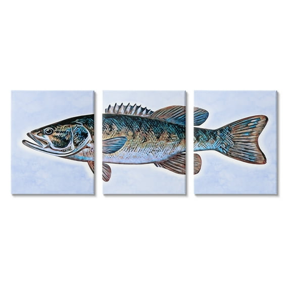 Stupell Marine Bass Fisherman Sea Life Animals & Insects Painting Gallery Wrapped Canvas Print Wall Art, Set of 3