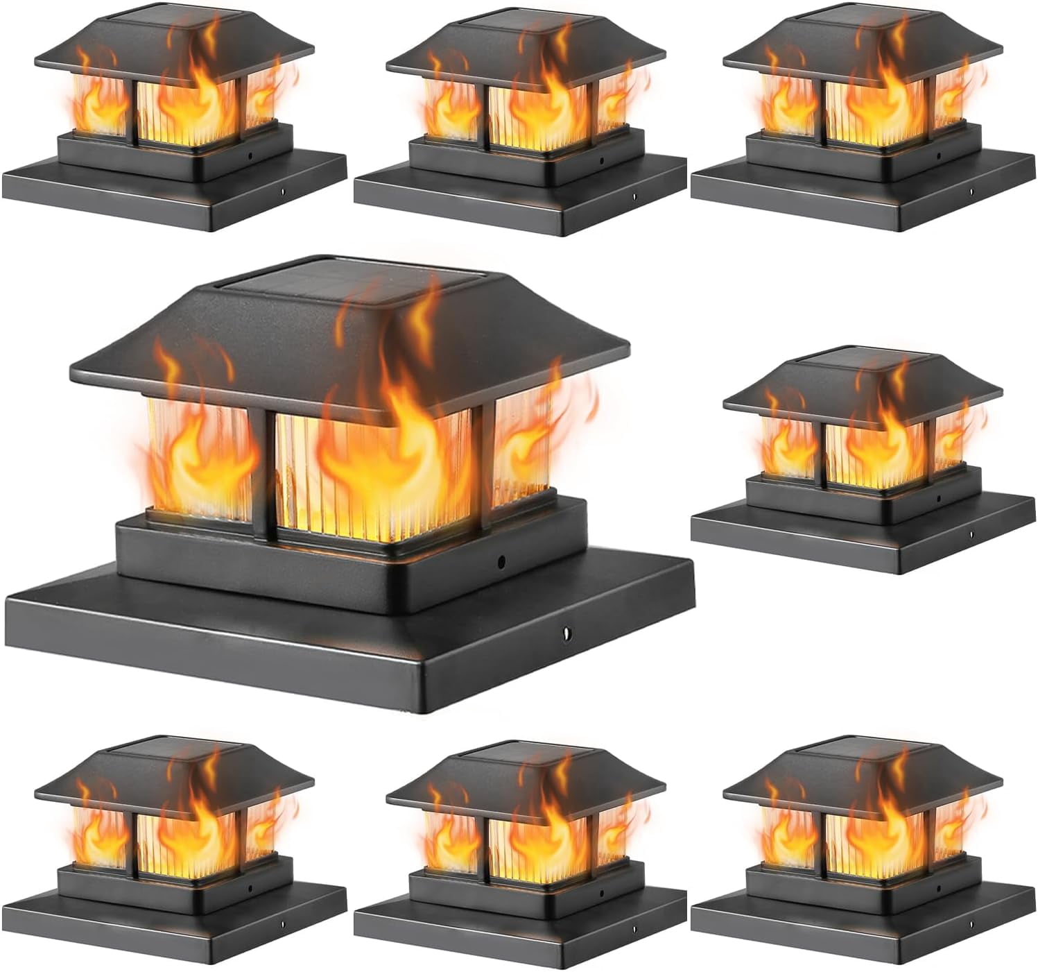 Powered Flickering Flame Post Cap Lights, 8 Pack Outdoor Garden Deck  Light, Waterproof for 4x4 5x5 6x6 Posts
