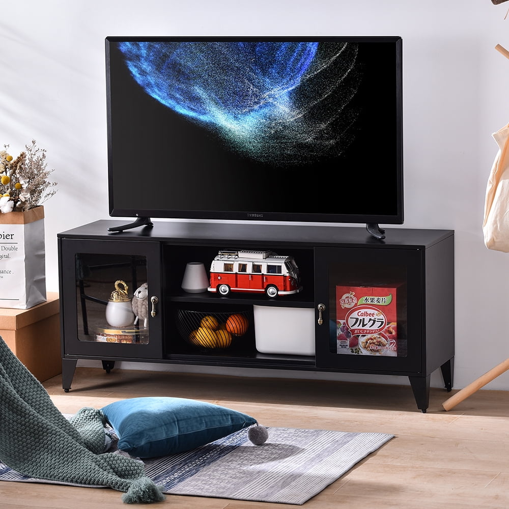 Lowestbest Industrial Metal TV Stand with 2 Glass Door for TVs up to 55", Black Lowestbest Industrial Metal TV Stand with 2 Glass Door for TVs up to 55", Black