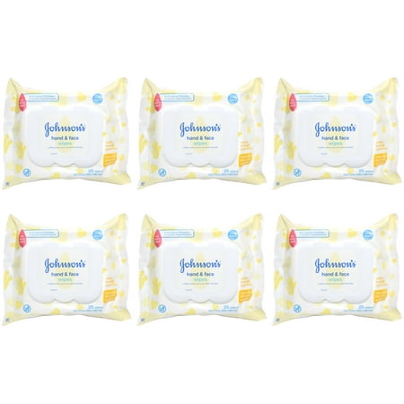 Johnson's Hand & Face Baby Wipes, 25 Count (Pack Of 6)