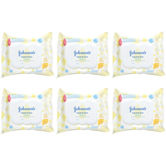 Johnsons Baby Hand and Face Sanitizing Wipes for Travel, 25 Ea, 6 Pack