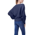 thumbnail image 5 of Women'S Solid Color Oversized Batwing Sleeve Boat Neck Long Sleeve Knit Sweater Loose Pullover Dark Blue One size, 5 of 6
