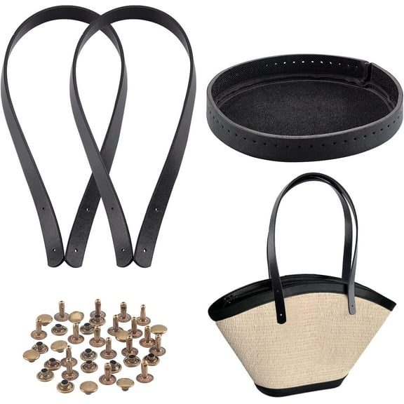 1bag bag Hndles Straps Black bag Knitting Handbag PU Leather Handles with bag Bottom and Rivet for Purse Making and Repair Crossbody Messanger Clutch Tote 60cm/23.5inch