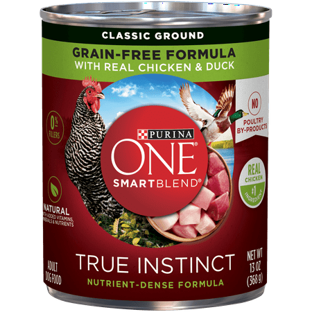 (12 Pack) Purina ONE Grain Free, Natural Pate Wet Dog Food, SmartBlend True Instinct With Real Chicken & Duck, 13 oz. Cans