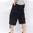 thumbnail image 4 of SWSMCLT Men's Cargo Capris Soft Cotton Loose Casual Spandex Mid Rise Button Fly Pocket Gaucho Cropped Pants Black 44, 4 of 4