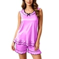 thumbnail image 4 of BUIGTTKLOP Satin Pajamas Sets for Women Sleeveless Bowknot Tank Tops Elastic Waisted Shorts Soft Loungewear, 4 of 6