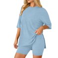 thumbnail image 6 of Stichou Women's Two Piece Lounge Set 2026 Summer Casual Oversized Shirts Biker Shorts Matching Airport Travel Outfit Clothes Blue 2XL, 6 of 6