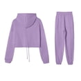 thumbnail image 5 of Zpanxa Sets for Women Clothing Two Piece Solid Drawstring Crop Hoodie and Cuffed Jogger Pants, 5 of 9