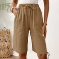 thumbnail image 4 of GUACER Womens Wide Leg Shorts Casual Drawstring Elastic Waist Linen Summer Bermuda Shorts with Pockets Hem Tie, 4 of 9