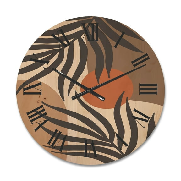 Designart 'Sun and Moon Shapes In Retro Terracotta Tones III' Modern Wood Wall Clock