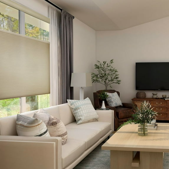 MOOD Top Down Bottom Up Cellular Shades | Luxury meets function | Cordless, Light Filtering, Insulation, Acoustic Comfort | Honeycomb Blinds for Windows | Amber | 24" Width x 48" Height