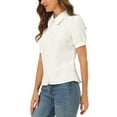 thumbnail image 4 of INSPIRE CHIC Women's Collared Top Peter Pan Collar Short Sleeve Button Front Shirts L White, 4 of 8