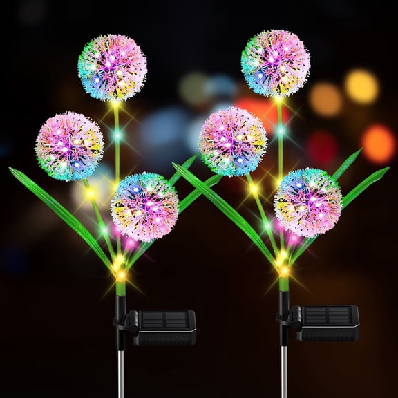 Rirool Solar Dandelion Lights, 2 Pack 36 LED Colorful Outdoor Garden Solar Lights for Yard, Lawn, Pathway, Wedding, and Patio Decoration