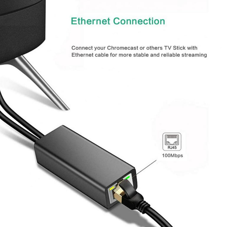 Ethernet Adapter (Black) for Chromecast Ultra/2/1/Audio, Firesticks Media  Streaming Devices, Micro USB to RJ45 Ethernet Adapter with USB Power Supply