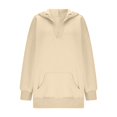 thumbnail image 4 of Women's Casual V-neck Pullover Long-sleeve Solid Color Fleece-lined Hooded Sweatshirt Top, Warm and Comfortable Hoodie for Winter Season,Beige,L, 4 of 6