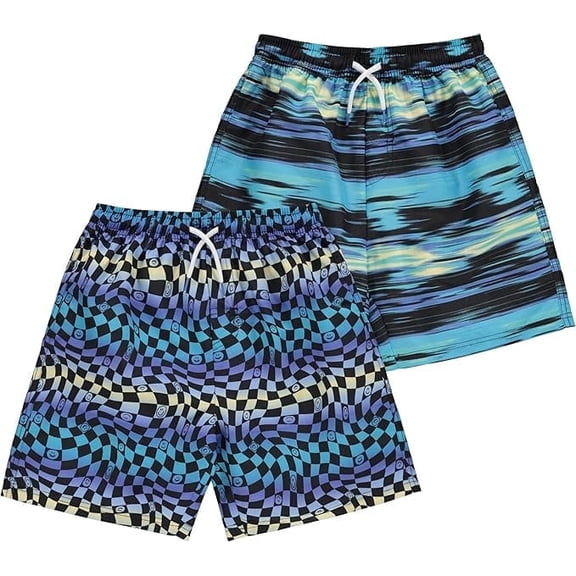 BCOOL 2 Pack Boys Swim Trunks Size 7-8, Quick Dry Swimming Shorts with Liner