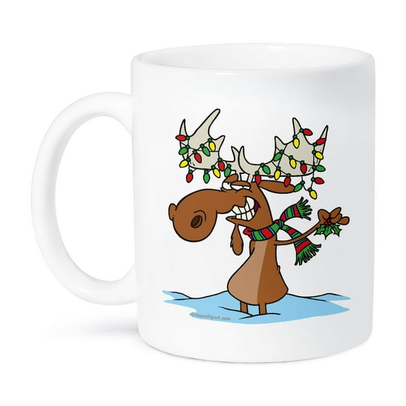 3dRose, Funny Silly Christmas Moose Cartoon, 11oz Mug